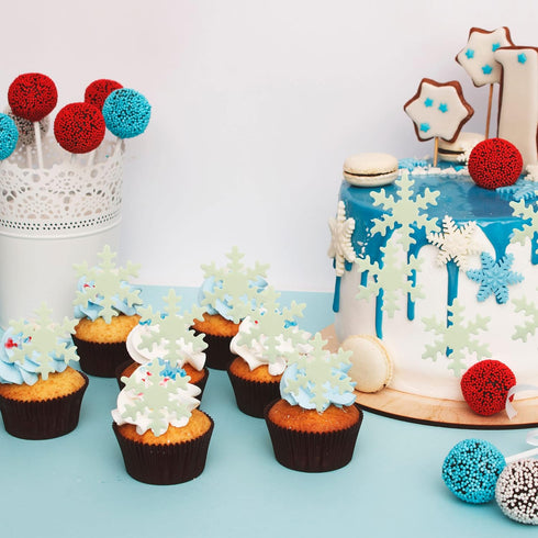 Gyufise 50Pcs White Edible Cupcake Toppers Snowflakes Cake Decoration for Christmas Winter Frozen Birthday Party Supplies...