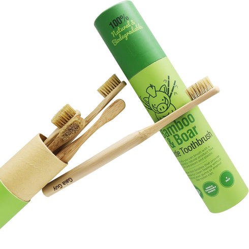 Gaia Guy Natural Bristle Bamboo Toothbrush (NO Nylon - Boar Hair ONLY) - Totally Compostable & Biodegradable Boar Bristle and Bamboo Toothbrushes ...