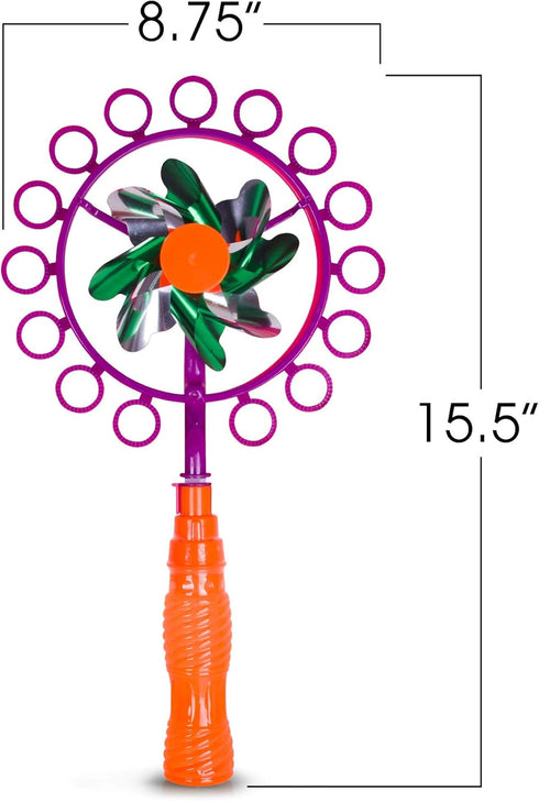 ArtCreativity Windmill Bubble Wand, 15.5 Inch Bubble Blower and Pinwheel Spinner for Kids with Solution in Handle, Outdoor Activity for Summer and...