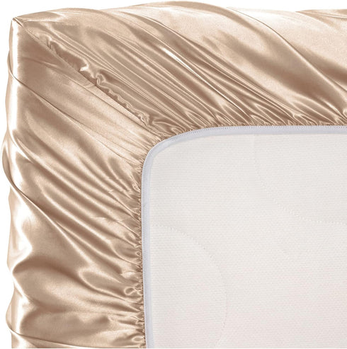SiinvdaBZX Satin Crib Sheets for Baby Hair, Silky Soft Beige Crib Fitted Sheets for Standard Crib and Toddler Mattress, 28 x 52 x 8In (Pack of 1)...