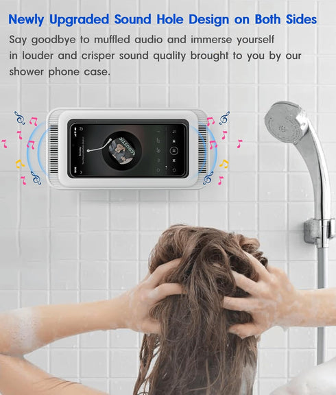 Waterproof Shower Phone Holder with 360° Rotation, Angle Adjustable, Enhanced Sound Quality, Wall Mounted Phone Holder for Bathroom Mirror Bathtub...