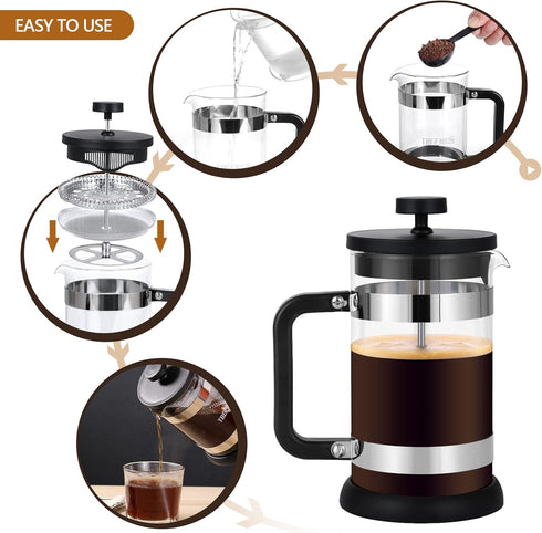 French Press Coffee Maker 21 oz, Cold Brew Heat Resistant Thickened Borosilicate Coffee Pot, Coffee Presses 600 ml, Tea and Frothed Milk Press (Bl...