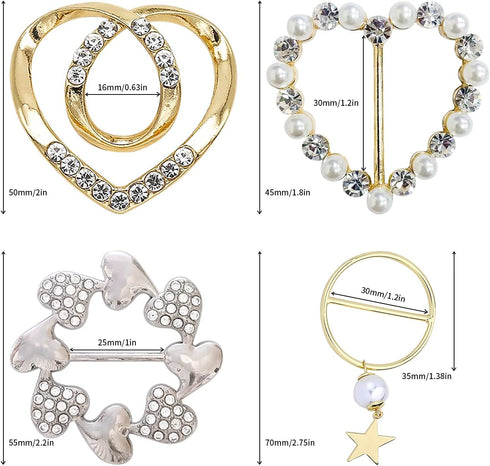 Scarf Tie Buckle Rings for Women,12PCS Metal Party T Shirt Pearls Rhinestone Clips,Clothes Corner Knotted Button for Women Girls Decorative Access...