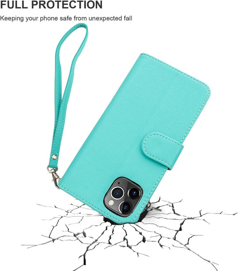 KIHUWEY Compatible with iPhone 12 Pro Max Wallet Case Premium Leather Zipper with Card Holder and Wrist Strap,Kickstand and Protective Lanyard Pur...