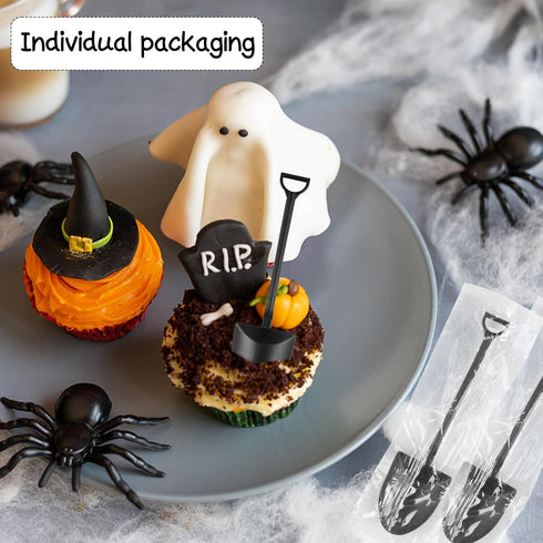DIYASY 100 Pcs Mini Shovel Spoons, Plastic Shovel Spoon for Desserts Halloween Disposable Tiny Shovel Birthday Party Favors Construction Baking Su...