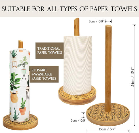 | Bamboo Paper Towel Holder Countertop | Natural Wood Paper Towel Holder, Standing Paper Towel Dispenser, Kitchen Organization, Kitchen Storage, R...
