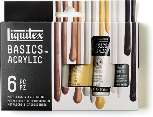 Liquitex BASICS Acrylic Paint Set, 6 x 22ml (0.74-oz) Tube Paint Set, Metallic & Iridescent...