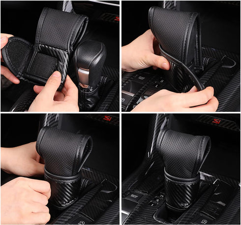 Leather Auto Gear Shift Knob Cover Auto Shift Gear Pad Car Knob Gear Stick Protector Universal Vehicle Decor Accessories (A-Black)...