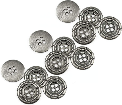 RECHERE 12 PCS Antique Braided Pattern Metal Flat Buttons 4-Hole Craft for DIYS Sewing Embellishment (Antique Silver,21mm)...