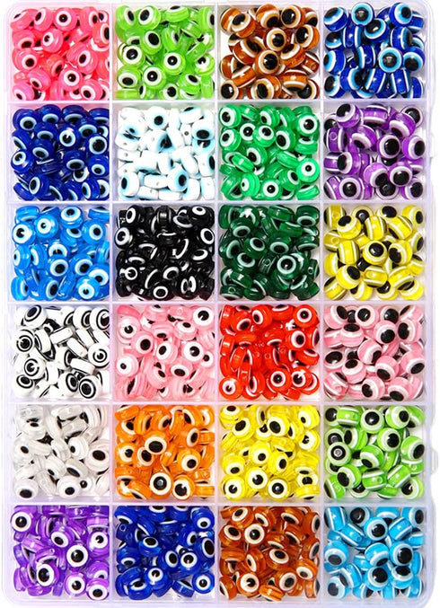 24 Style 800 pcs Evil Eye Beads for Jewelry Making, Evil Eye Charms with 1mm Hole...