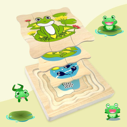 Montessori Wooden Puzzles for Kids Ages 4-8, 4 Layer Life Cycle Jigsaw Puzzle for Toddlers, Children Preschool Learning Educational Puzzles Toys f...