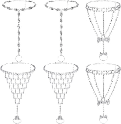 Hicarer 6 Pcs Rhinestone Barefoot Sandals Foot Jewelry for Women Wedding Feet Chain with Toe Ring Anklet Jewelry for Women Wedding Beach...