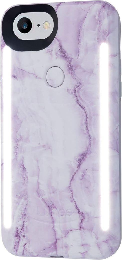 LuMee Duo Phone Case, Lavender Marble | Front & Back LED Lighting, Variable Dimmer | Shock Absorption, Bumper Case, Selfie Phone Case | iPhone 8 /...