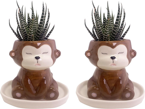 Cute Animal Ceramics Planter Small Succulent Pot Cartoon Shaped Plant Pot for Mini Plants Flower Cactus, Smooth Shiny Ceramic - Plants Not Include...