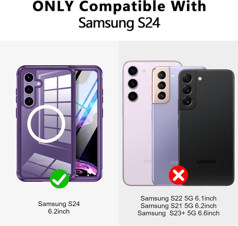 Hekodonk for Galaxy S24 Case,Compatible with MagSafe,Built-in Screen Protector & 2X Camera Lens Protector,Full Body Shockproof Protective Phone Ca...