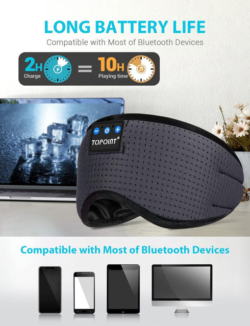 Sleep Headphones Wireless Bluetooth, TOPOINT Eye Mask for Sleeping with Microphone Handsfree, Silk Sleep Mask for Side Sleepers Men Women (Black)...