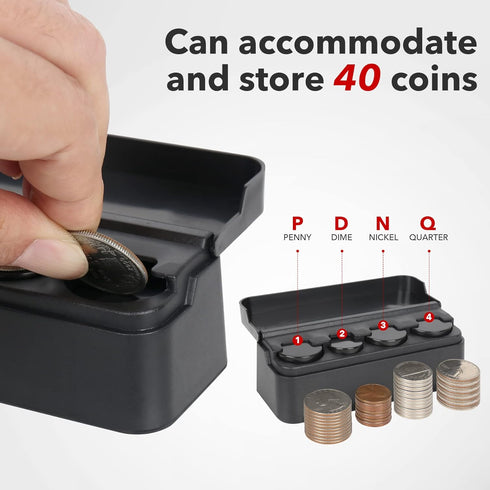 SINGARO Coin Holder for Car, Coin Change Organizer Compatible with Coins of Different Sizes, Dash-Mounted Holder Suitable for Most Cars, Trucks(Bl...