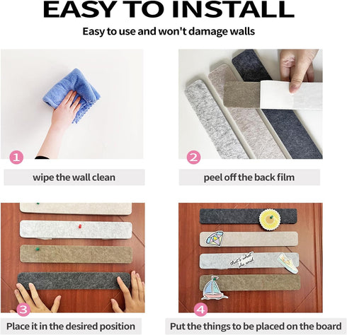 8 Pcs Black Brown Gray Felt Pin Board Bar Strips Bulletin Board ?Self-Adhesive Bulletin Board Bar Strips?Cork Boards for Walls with 35 Pushpins, f...