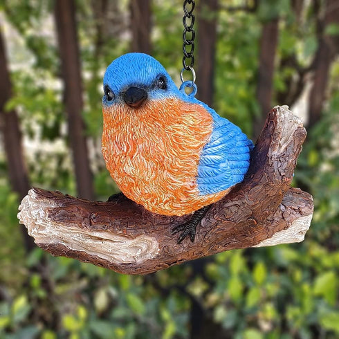 Blue Bird Figurine Garden Decor, Animal Decoration Bird Lover Gifts, Hanging Cute Bird Statue Outdoor Bird Sculpture for Christmas Tree, Patios an...