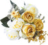 Artificial Flowers, Budding Fake Flowers 9 Heads Silk Roses Bridal Home Garden Office Dining Table Wedding Decor (White+Gold)...