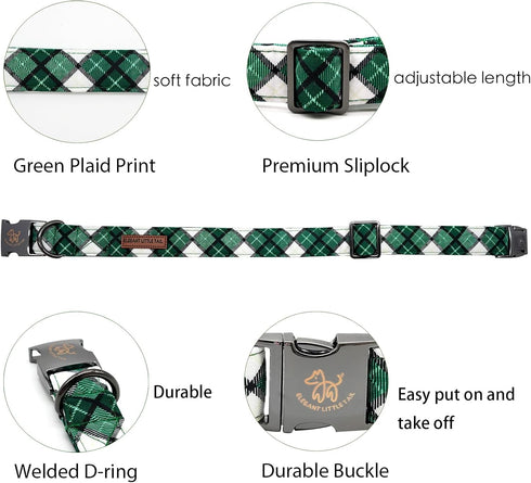Elegant little tail Dog Collar, Green Plaid Pet Collar Dog Collar, St Patrick's Day Dog Collar, Holiday Pet Collar Cute Puppy Collar Adjustable Pe...