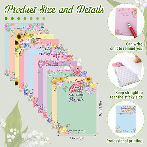24 Pcs Biblical Sticky Notes Christian Stylus Ballpoint Pens Bible Verse Pens 3 x 4 Inch Religious Sticky Note Pads with Pen Set for Reminders Stu...
