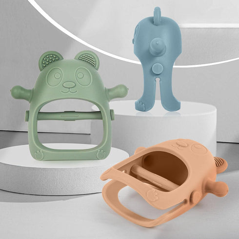 Baby Teething Toys for Infants 3+ Months Set of 3, Easy to Hold Silicone Teething Mitten with Soft Textures for Sensory Exploration and Teething P...