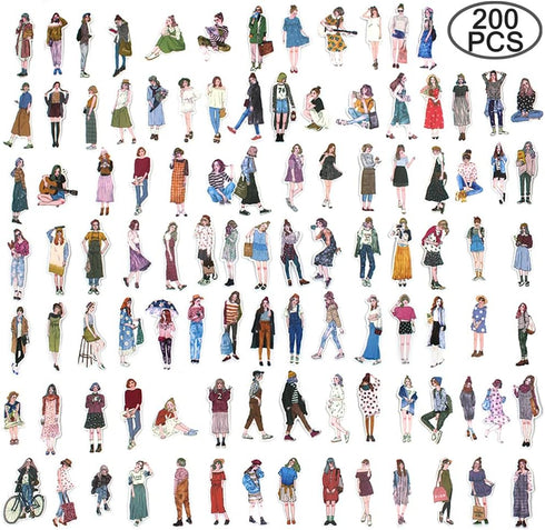 200pcs People Stickers, DaKuan People Stickers for Journaling Scrapbooking Fashion Girl Scrapbook Sticker for Journaling, Bullet Journals Supplies...