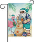 Santa Claus Decorative Garden Flag, Christmas Snowman Flamingo Beach Coastal Yard Outside Home Decoration, July Hawaii Nautical Xmas Summer Holida...