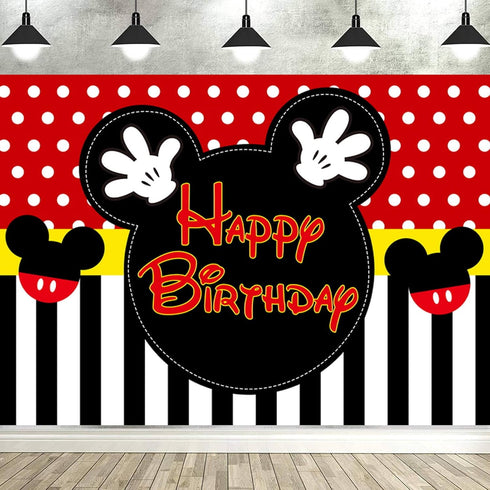 7x5FT Mickey Birthday Backdrop Happy Birthday Dots Photography Background Banner for Kids Boy Mouse Themed 1st 2nd 3rd 4th 5th Birthday Party Supp...