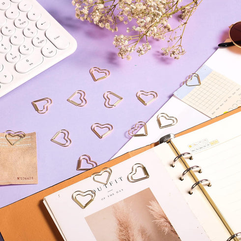 100pcs Mini Gold Heart Paper Clips, Small Cute Love Shaped Paper Clips Stainless Steel Metal Paper Clips Bookmarks for Document Note Sorting Organ...