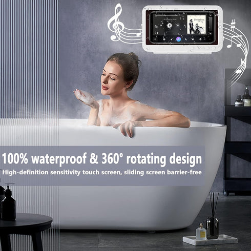 Shower Phone Holder Waterproof - Anti Fog High Sensitivity Touch Screen, 360°Rotation Wall Mount Shower Case for Phone for Bathroom Wall Mirror Ba...