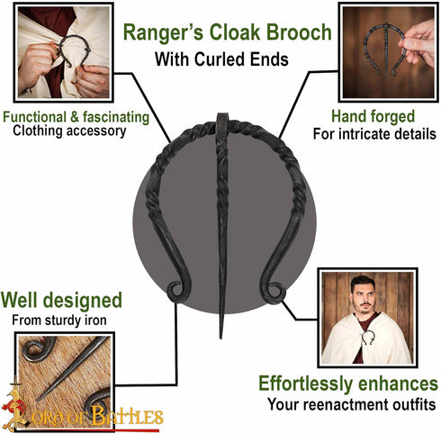 Hand Forged Pennanular Viking Brooch "The Ranger’s" Cloak Pin Medieval Functional Handmade Curled Ends Cloak Pin Cosplay Costume Dress Up Historic...