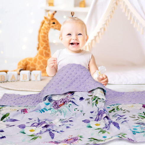 Baby Blankets for Girls Boys Soft Plush Minky Blanket 30x40 Inches with Double Layer Dotted Backing for Toddler Newborn, Purple Baby Crib Blanket ...