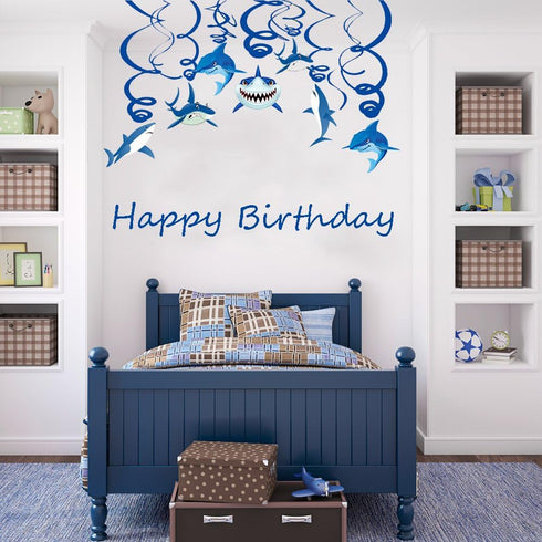 Shark Party Supplies Hanging Swirls Kids Birthday Decorations for Shark Sea Themed Splash Ceiling Foil Ornaments (30 PCS)...