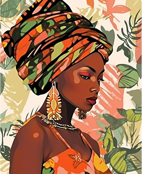African America Painting Afro Black Girl Art Paint by Number Kits 16 x 20 inch Canvas DIY Tropical Green Leaves Oil Painting for Kids Adults Begin...