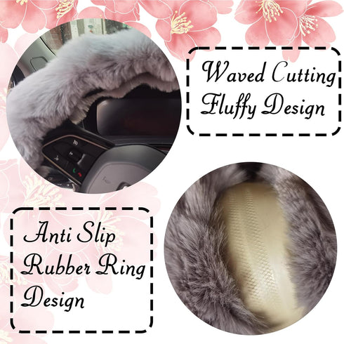 Luxury Fluffy Winter Car Steering Wheel Cover for Women, YUNXNYC Fuzzy Cute Steering Wheel Cover Soft Warm Furry Auto Plush Fur Vehicle Steering W...