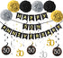 50th Wedding Anniversary Decorations Kit - Gold Glitter Happy 50th Banner / Sparkling 50 Hanging Swirls / Poms...