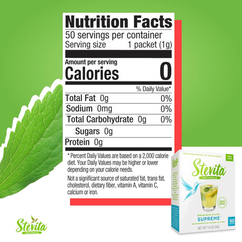 Stevita Stevia with Xylitol Supreme - 50 Packets - All-Natural Sweetener, No Calories - Non-GMO, Vegan, Kosher, Keto, Paleo, Gluten Free, Erythrit...
