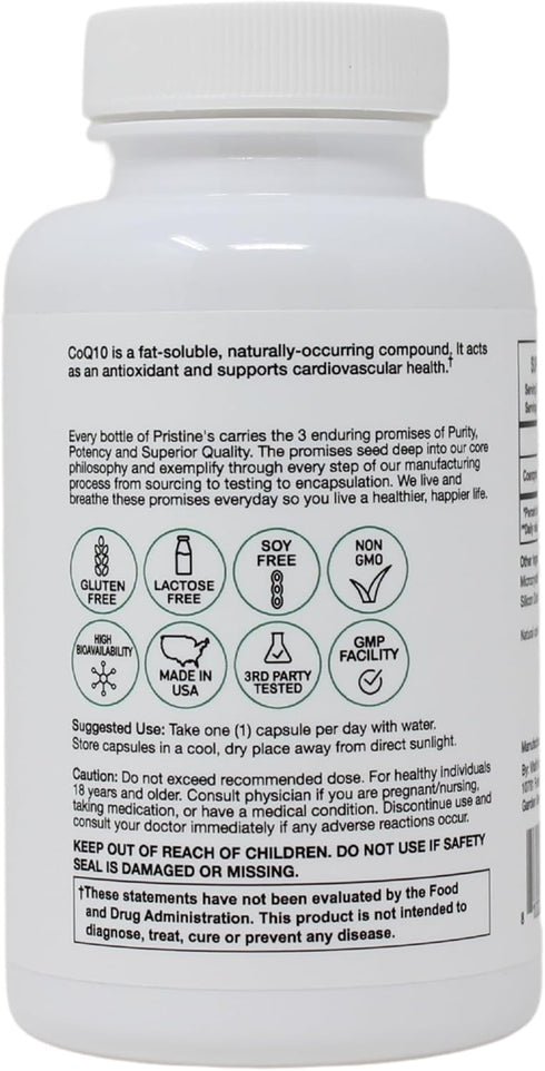 PRISTINE'S CoQ10 500MG Energy Production Support Supplement Capsules - 30 Day Supply Heart Health Supplement - Lung Health & Migraine Support Anti...
