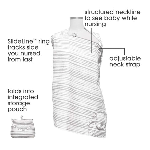 Boppy Nursing Cover for Breastfeeding, Gray Watercolor Stripes, Apron Style with Storage Pocket, Rigid Neckline to See Baby While Feeding, and Bre...