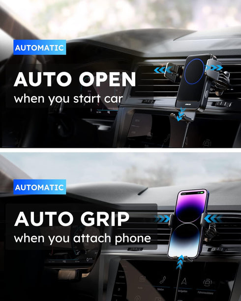 JOYROOM Wireless Car Charger Mount, Auto-Clamping 15W Max Qi Fast Charging Wireless Phone Charger for Car, Super Stable & Hands-Free Air Vent Car ...
