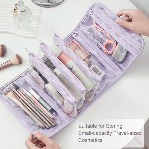 6-in-1 Roll-up Makeup Bag with 3 Detachable PVC Zip Pouches, Clear TSA Approved Travel Toiletry Bag Organizer for Cosmetics, First Aid, Medicine, ...