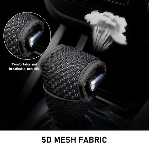 1 PC Car Shift Knob Cover, 5D Mesh Fabric Velcro Opening T-Shaped Sweat-Absorbent Non-Slip Breathable Gear Shift Head Dust-Proof Decorative Cover,...