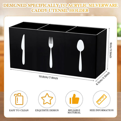 Acrylic Cutlery Storage Organizer Bin Silverware Caddy Countertop Knife Spoon and Fork Holder Kitchen 3 Section Tableware Storage Box for Cabinet ...