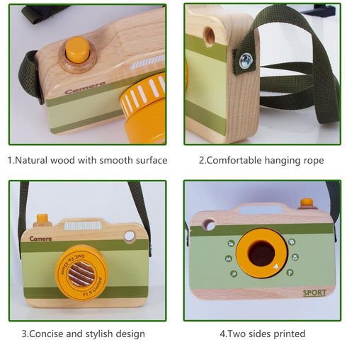 Wooden Mini Pretend Camera Toy for Toddlers 1 2 3 Years Old, Neck Hanging Photographed Props for Boys Girls Children Kids...