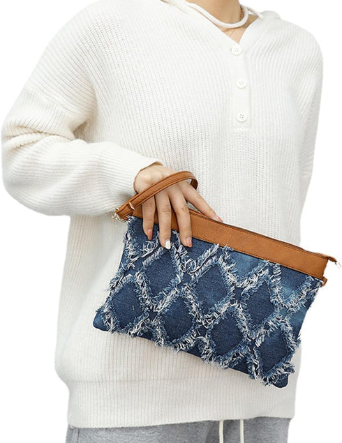 ZLM BAG US Women Distressed Denim Evening Purse Pu Leather Clutch Handbag Rhombus Pattern Wristlet Bag...