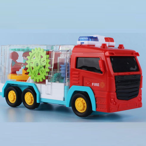 Transparent Electric Gear Toy with Flashing Lights and Music Lights fire fighting truck Infant Tummy Time Toys 3 4 5 6 7 8 9 10 11 12 Boy girl 12-...