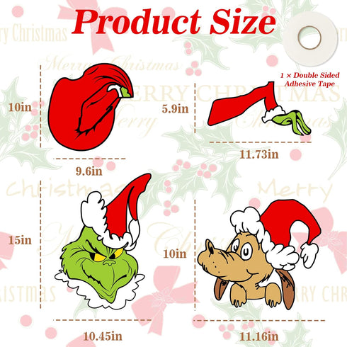 Christmas Decorations Outdoor Fence Peeker - Funny Christmas Fence Yard Signs with Thief Stole Head Arm Bag and Dog for Holiday Xmas Garden Courty...