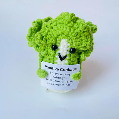 Positive Crochet Cabbage Doll Funny Knitted Toys with Positive Card, Emotional Support Cabbage Cute Creative Gifts for Friends Party Decoration En...